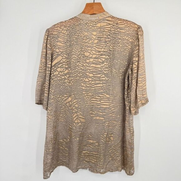 Chicos 1 Animal Print semi Sheer burnout Tunic 3/4 Sleeves Size medium Gold - Picture 7 of 11